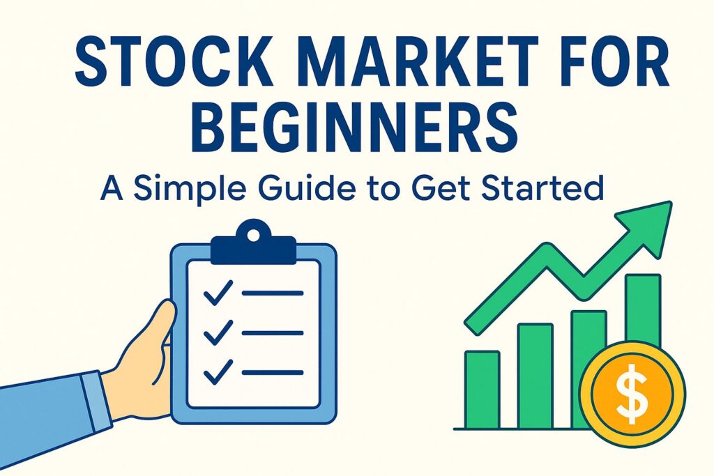 Infographic showing beginner-friendly steps to understand and start investing in the stock market, including tips on choosing stocks, understanding market basics, and growing wealth.