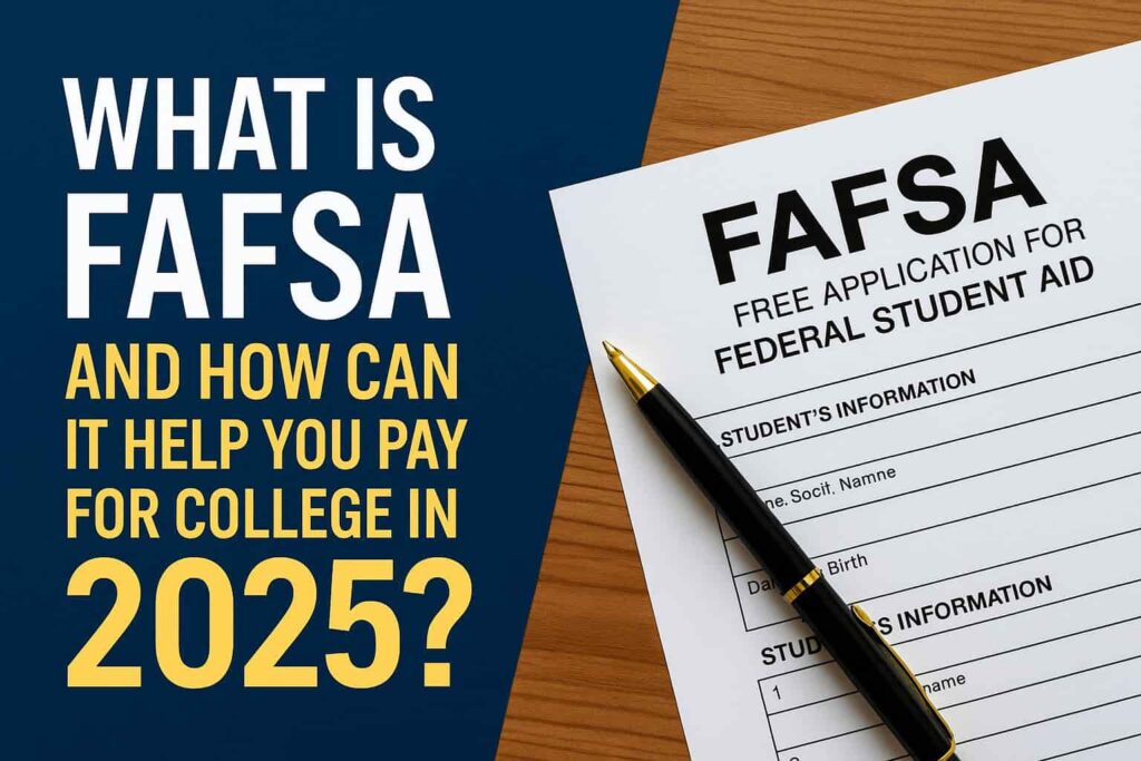 FAFSA form with pen on wooden desk, highlighting financial aid opportunities for college students in 2025.