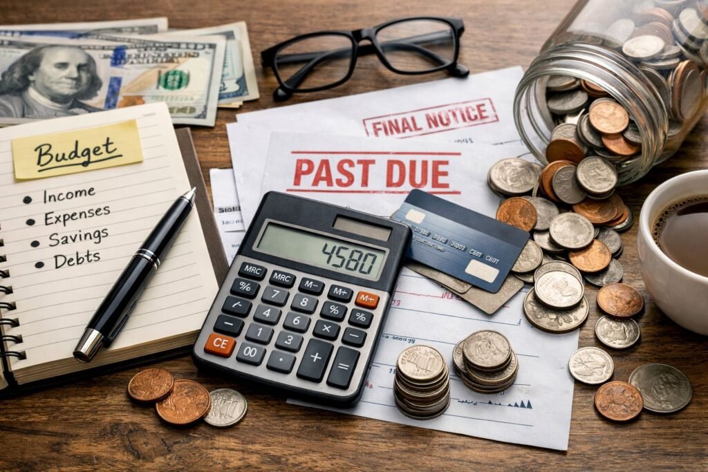 personal finance planning concept with calculator and budget notes